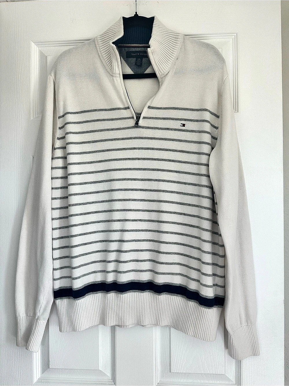Tommy Hilfiger Quarter Zip Striped Pullover Sweater Men's XL